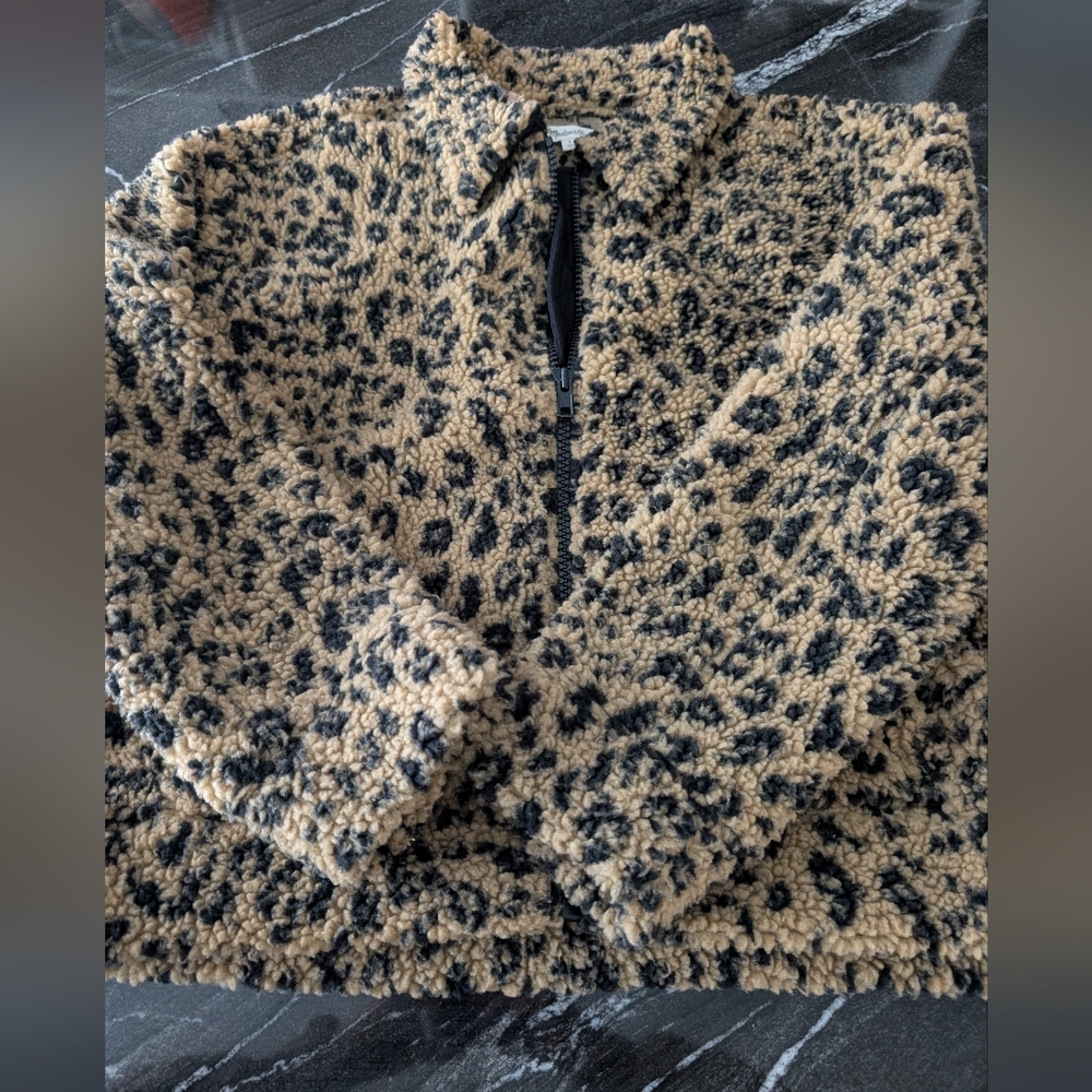 Madewell Leopard Print Sherpa Bomber Jacket